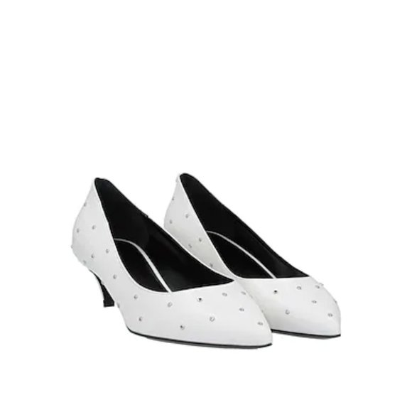 CELINE STUDDED WHITE LEATHER KITTEN HEELS PUMPS - Picture 6 of 7